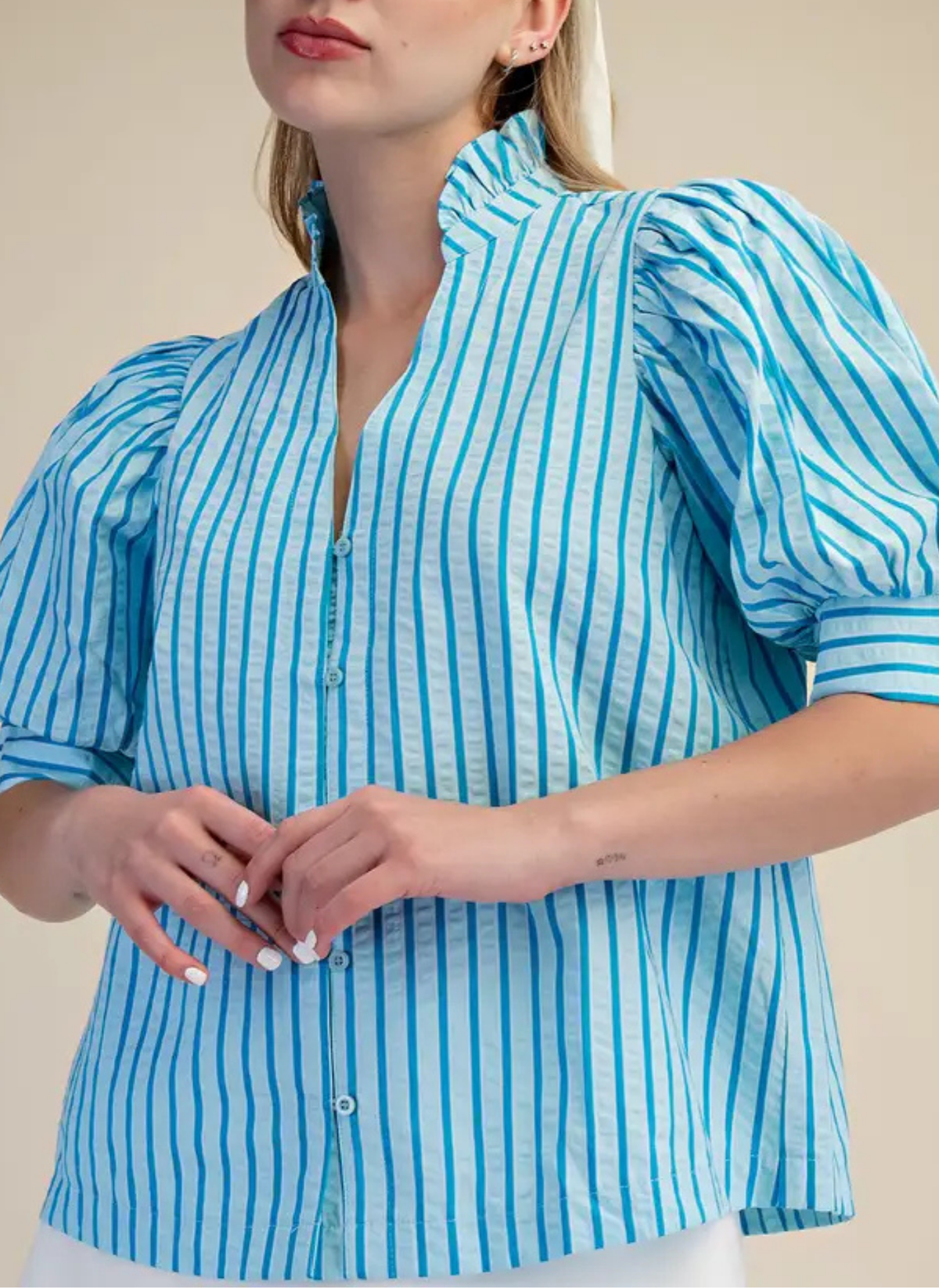 Brynn Striped Button Detail Top