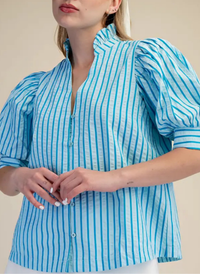 Brynn Striped Button Detail Top