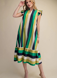 Kay Striped Flutter Midi Dress