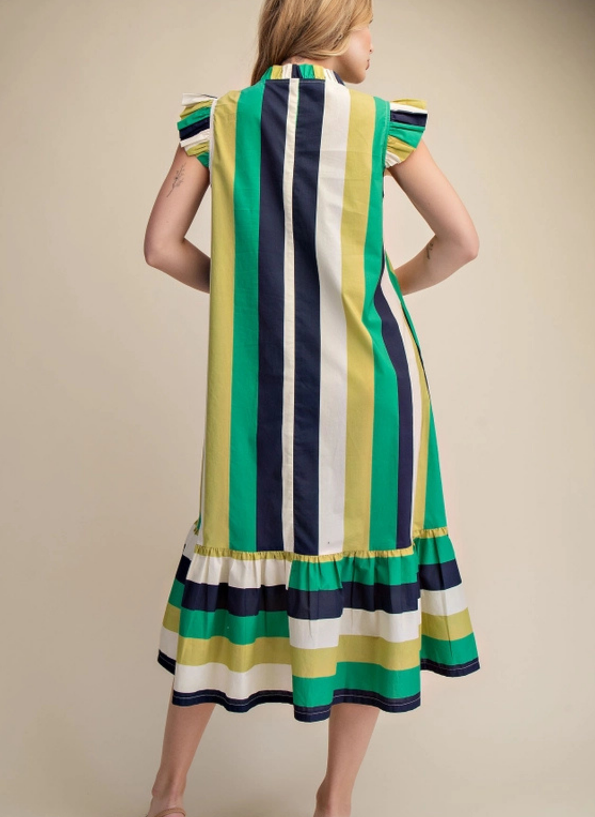 Kay Striped Flutter Midi Dress