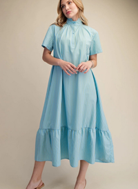 Roxanne Stand Collar Stripe Dress