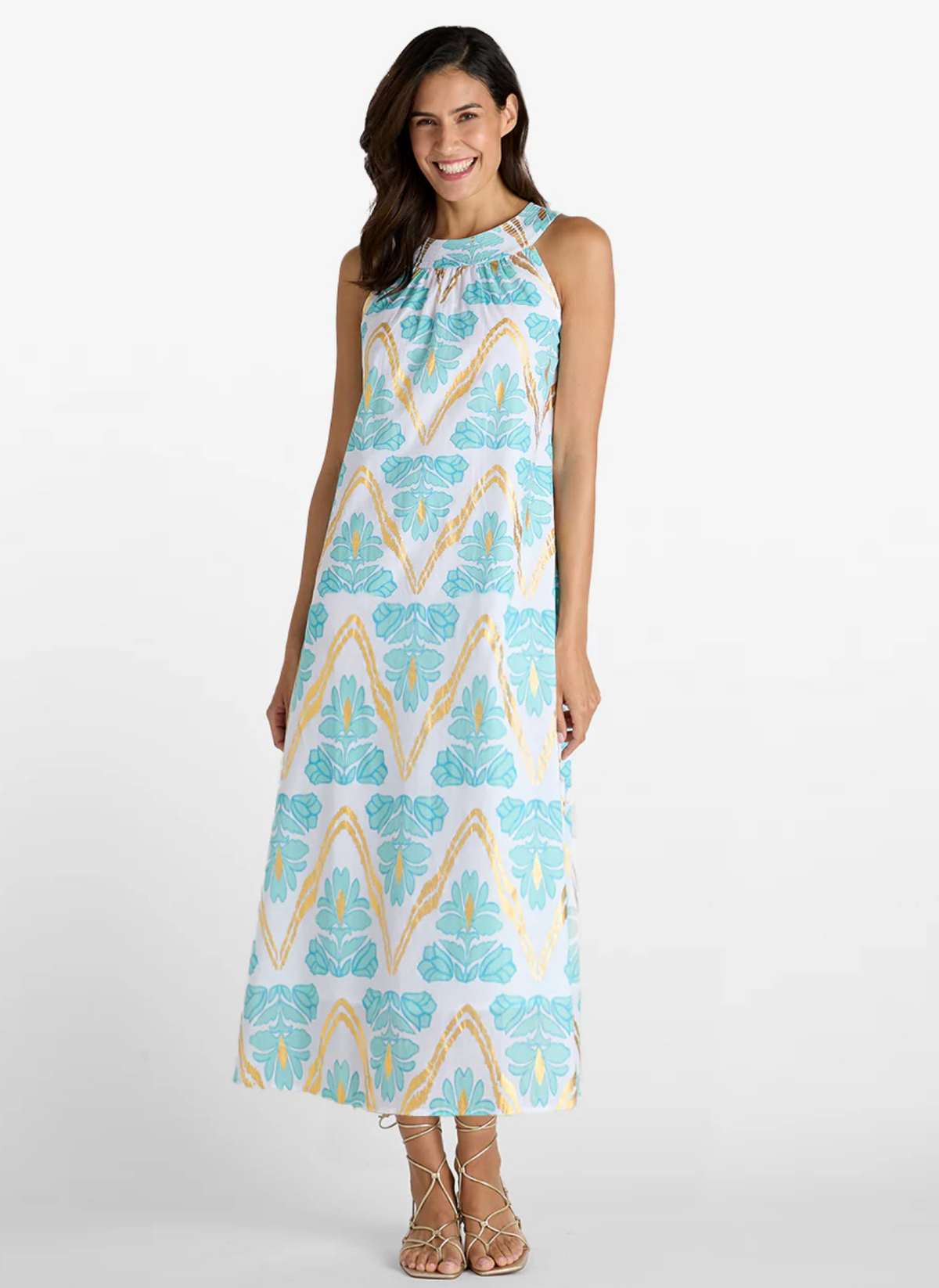 Audra Dress - Gilded Flora Light Aqua