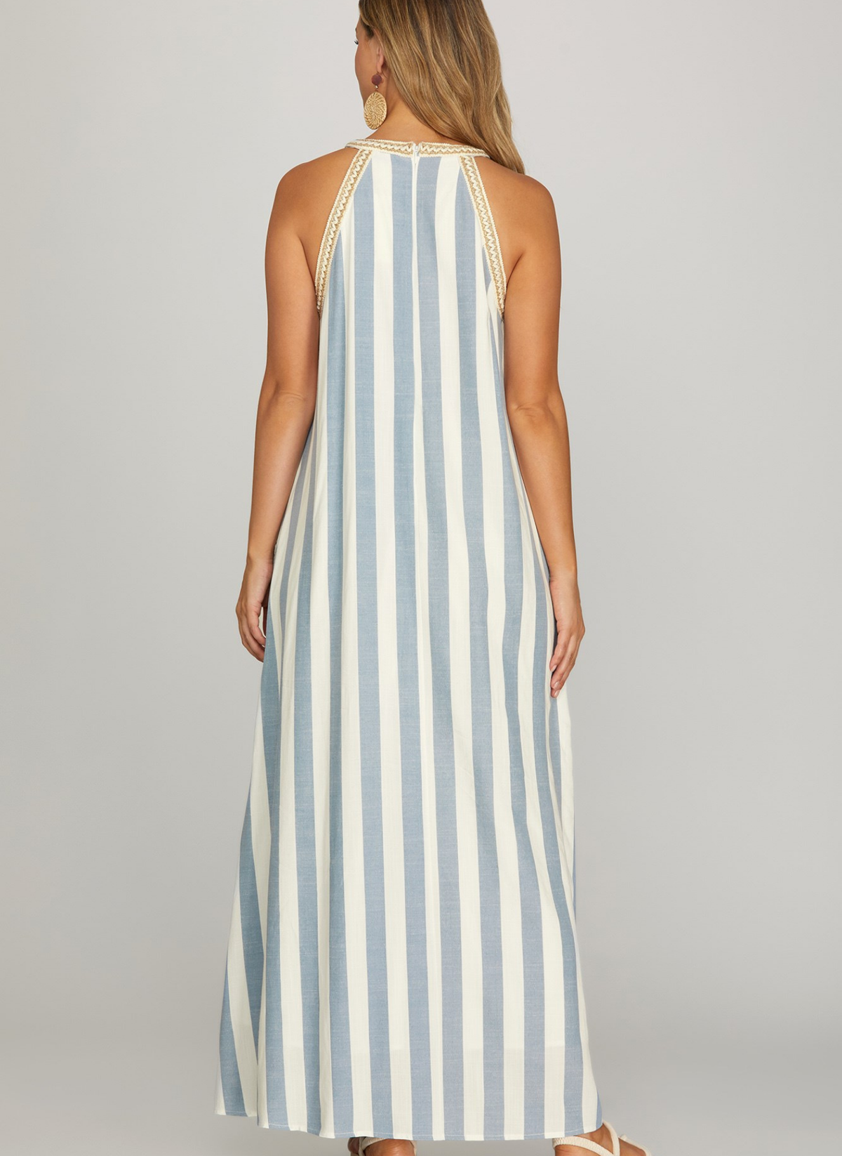 Woven Trim Halter Neck Maxi Dress