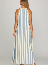 Woven Trim Halter Neck Maxi Dress