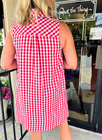 Ginny Gingham Piped Trim Dress