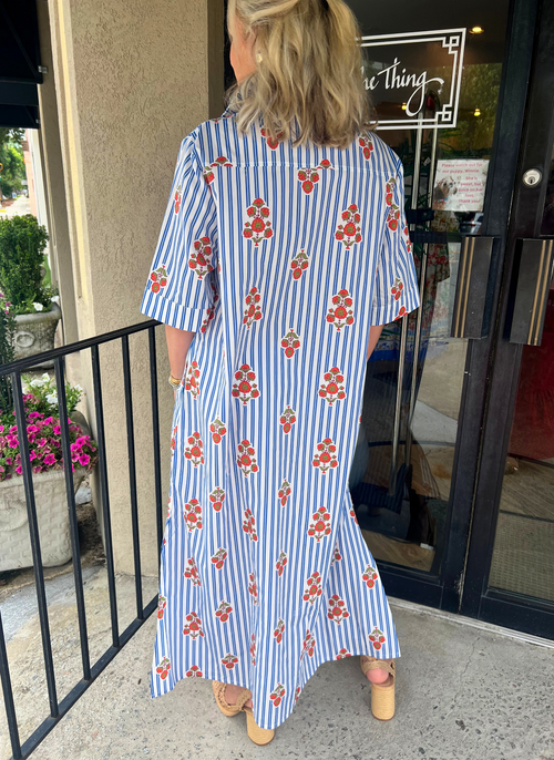 Stripe Poppy Floral Maxi Dress