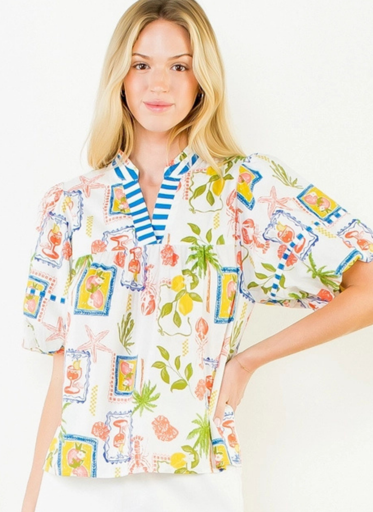 Lobster Print Puff Sleeve Top
