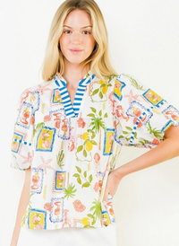 Lobster Print Puff Sleeve Top