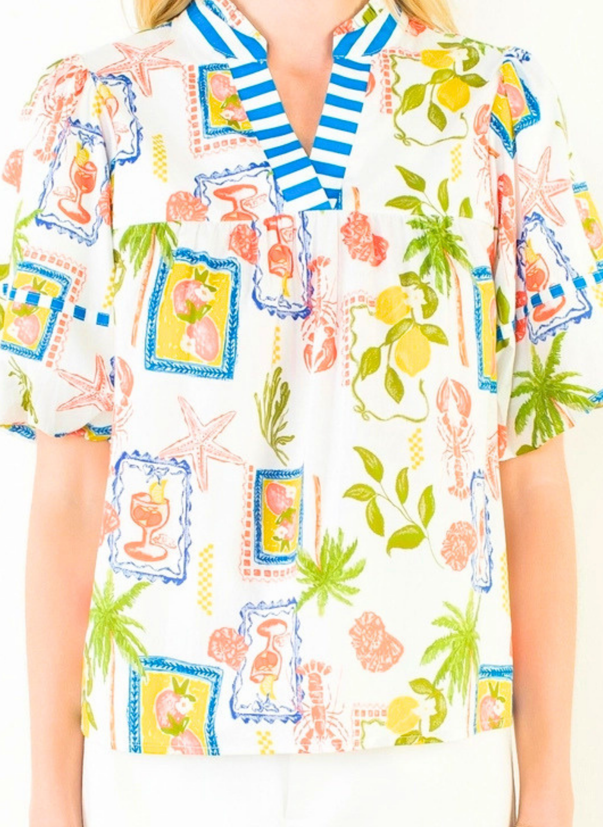 Lobster Print Puff Sleeve Top
