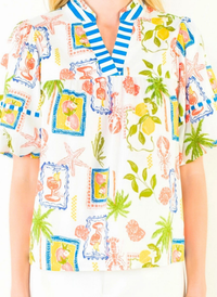 Lobster Print Puff Sleeve Top