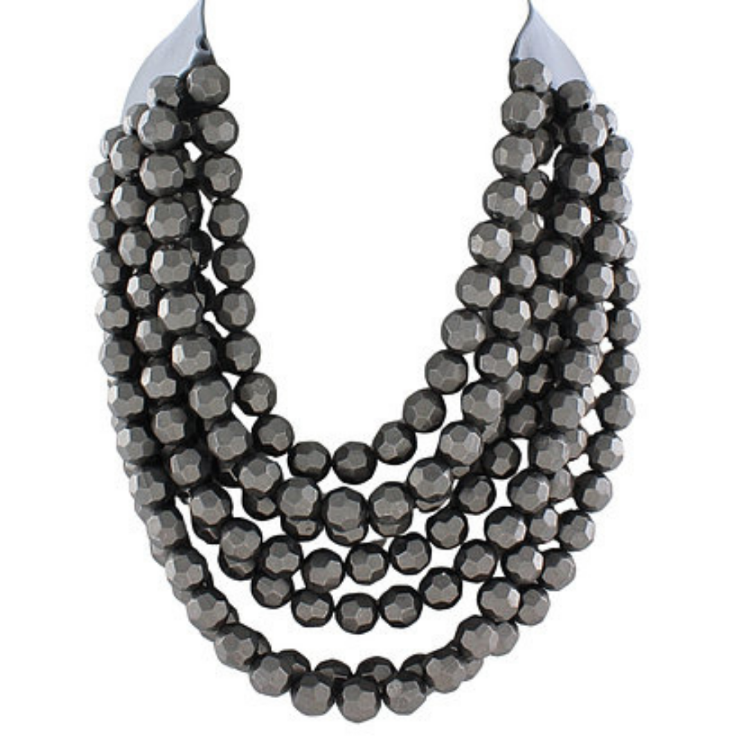 Metallic Multi Row Beaded Necklace