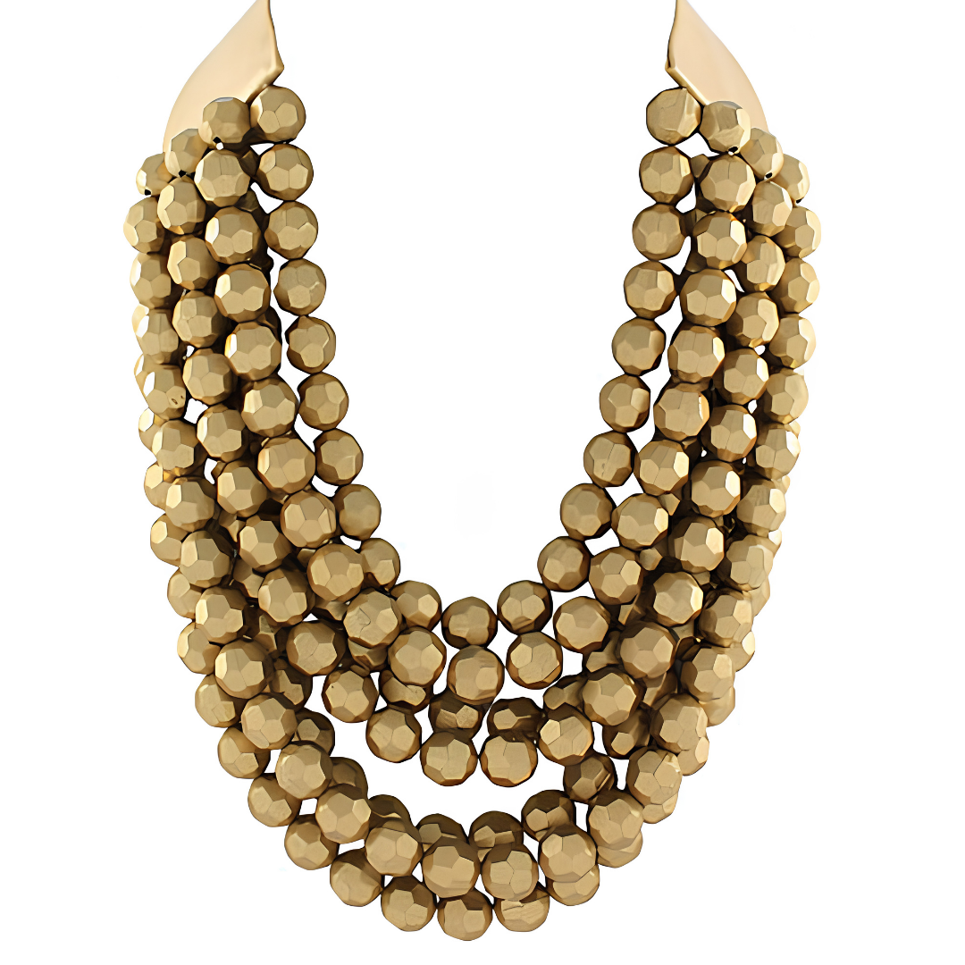 Metallic Multi Row Beaded Necklace