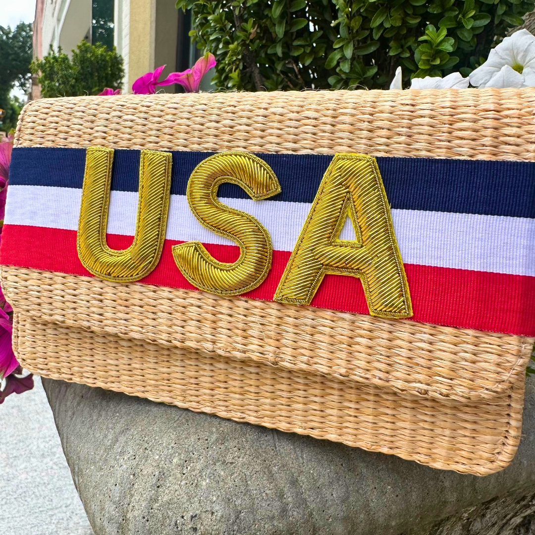 Straw Ruby Clutch with Ribbon