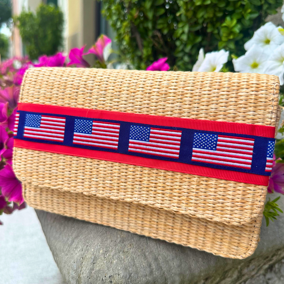 Straw Ruby Clutch with Ribbon