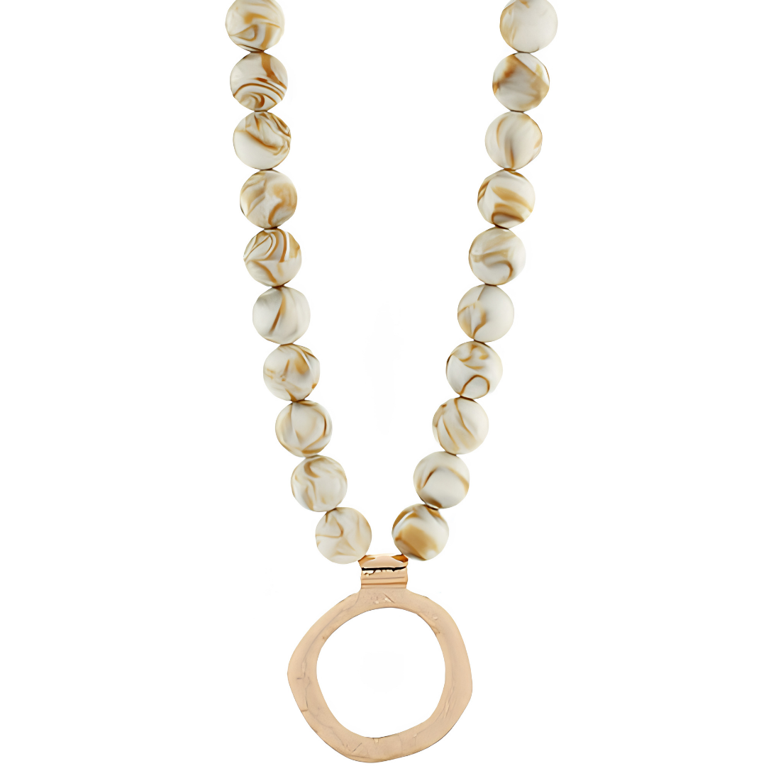 Ring Pendant Marble Bead Necklace