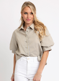 Stripe Linen Puff Sleeve Top