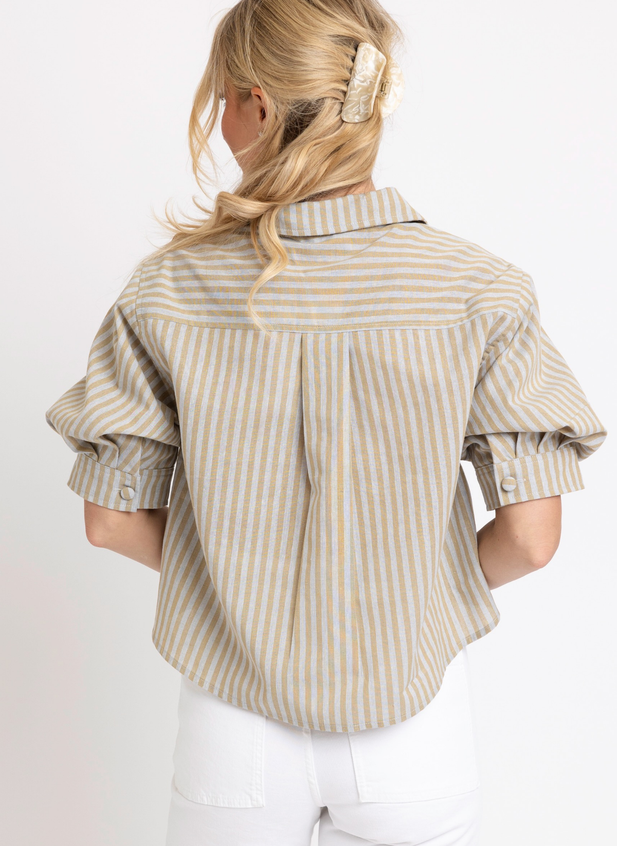 Stripe Linen Puff Sleeve Top
