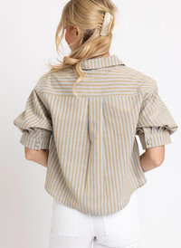 Stripe Linen Puff Sleeve Top