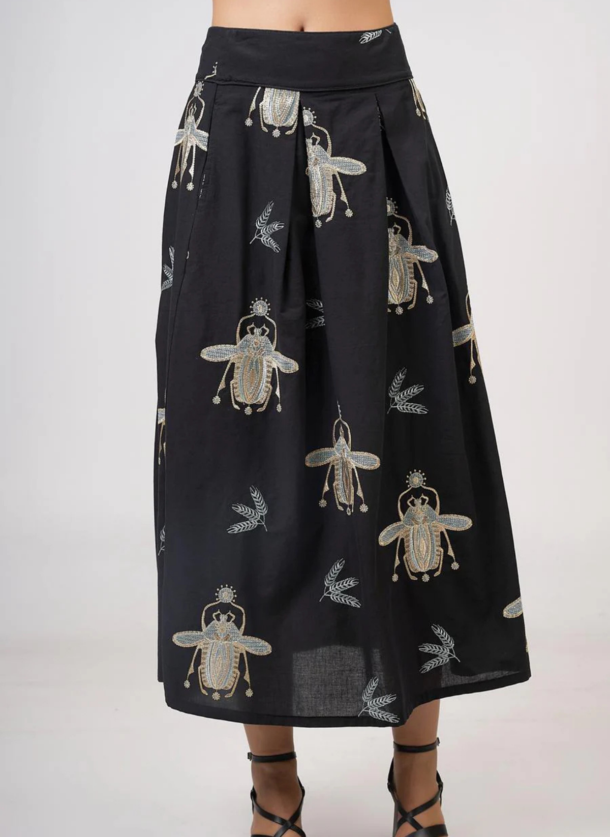 High Waisted Scarab Embroidered Skirt