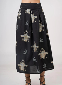 High Waisted Scarab Embroidered Skirt