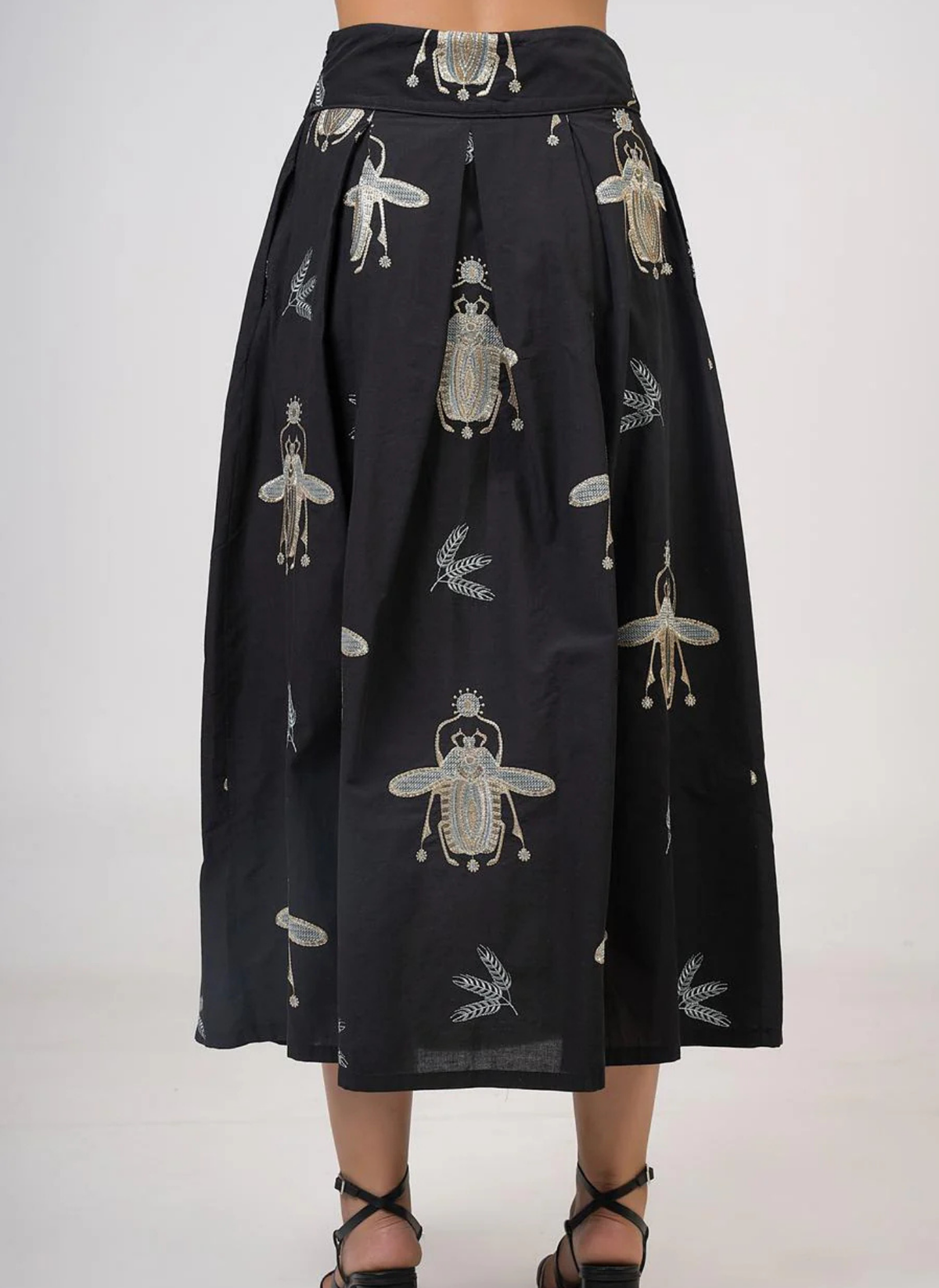 High Waisted Scarab Embroidered Skirt