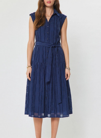 Textured Stripe Belted Midi Dress