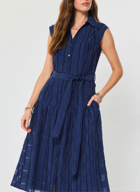 Textured Stripe Belted Midi Dress