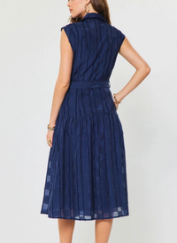 Textured Stripe Belted Midi Dress
