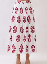 Oversized Floral Block Print Midi Skirt