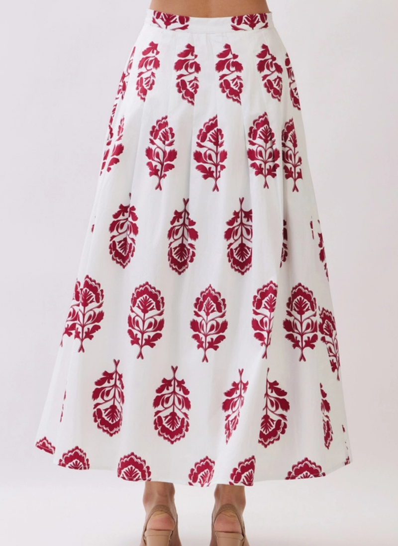 Oversized Floral Block Print Midi Skirt