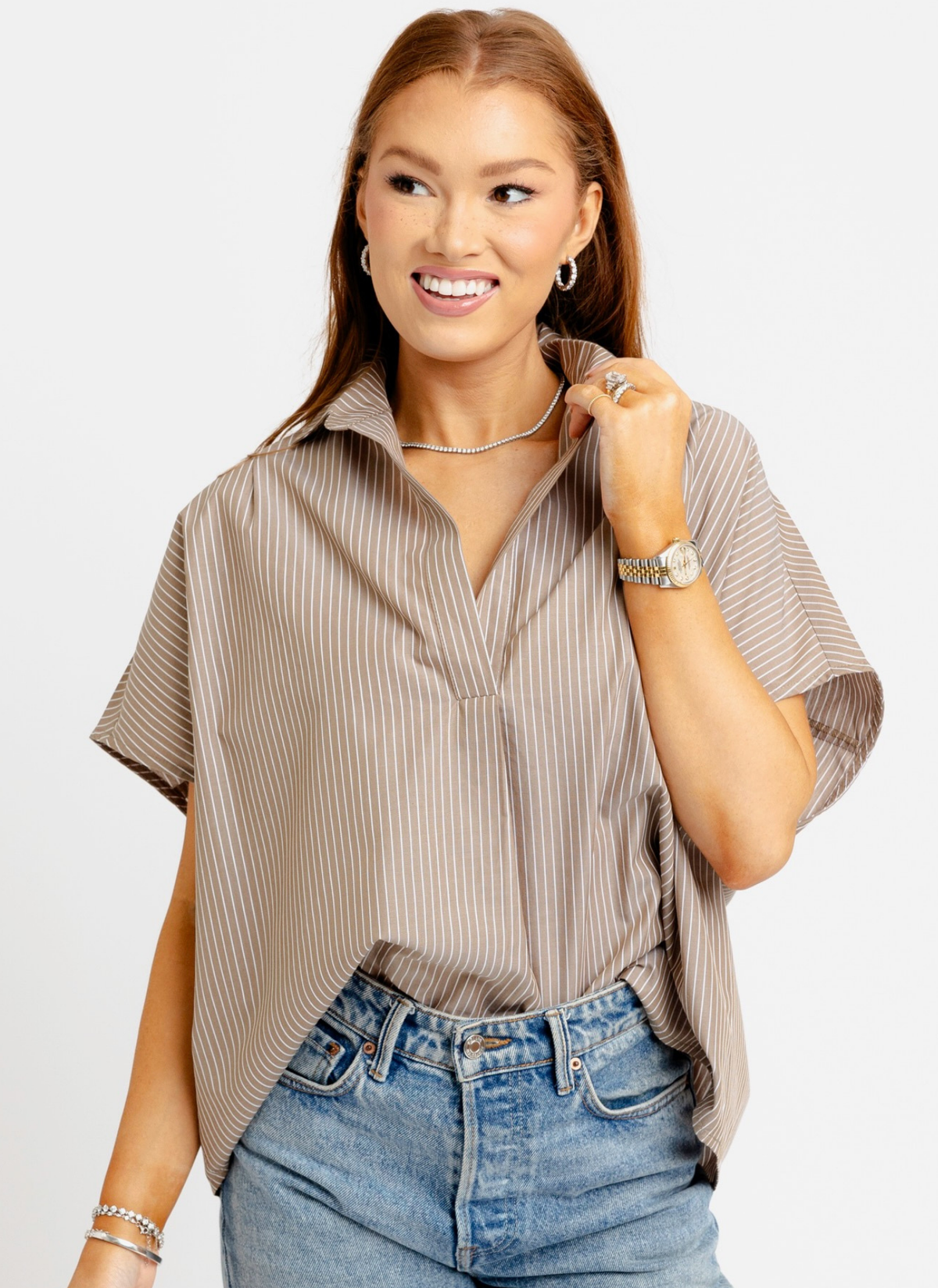 Signature Stripe Blouse with Collar