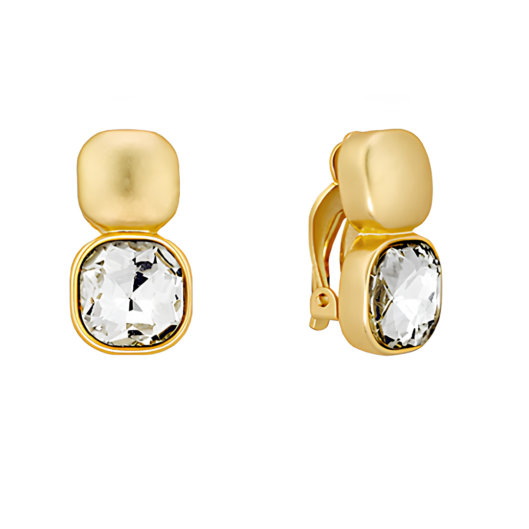 Clip Crystal Square Earrings