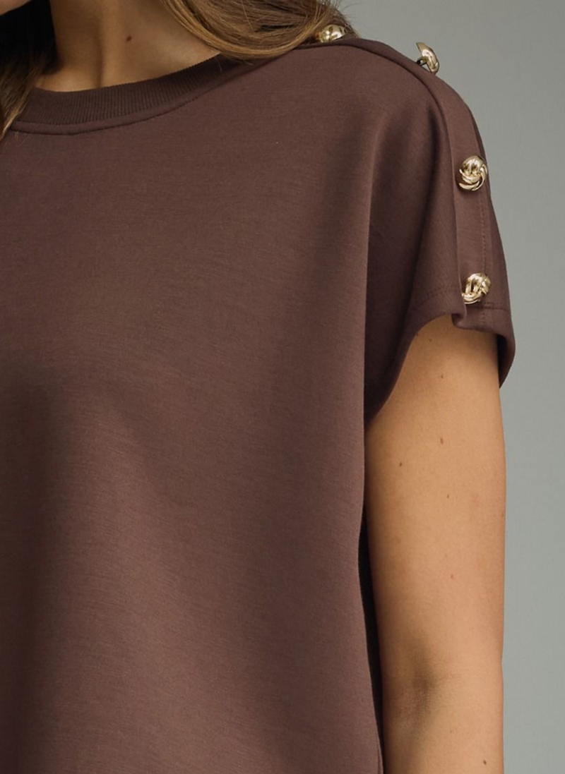 Gold Button Sleeve T-Shirt