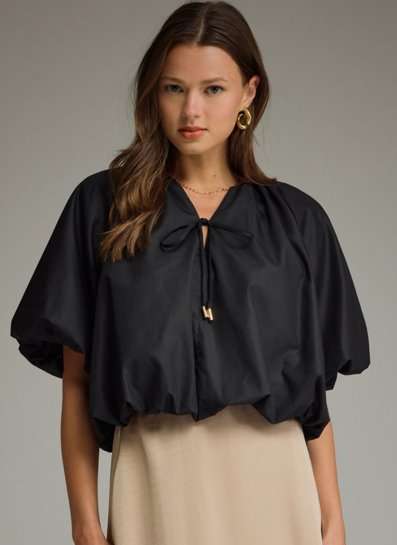Signature Tie Neck Bubble Hem Top