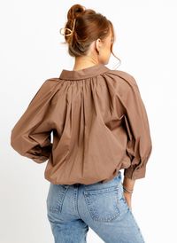 Collared Solid Poplin Bubble Top