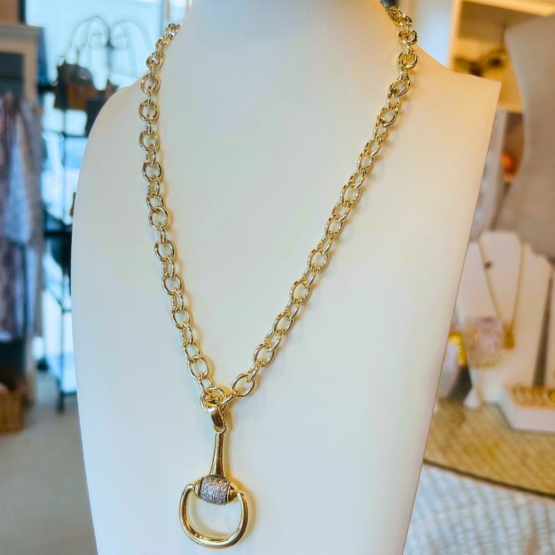 Crystal Horsebit Pendant Necklace