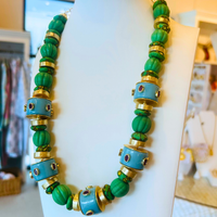 Textured Green Stone Statement Necklace