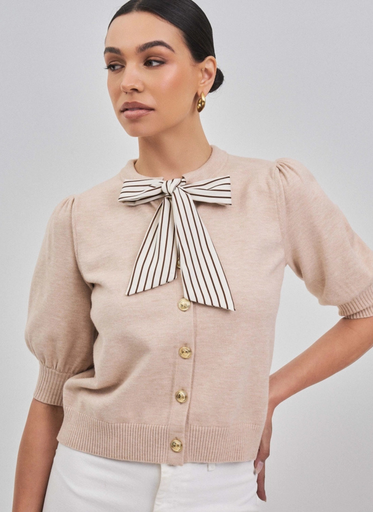 Posey Satin Bow Detail Knit Top
