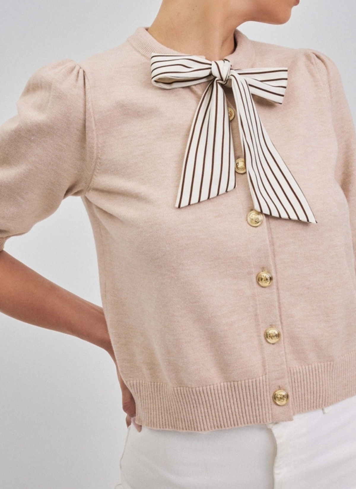 Posey Satin Bow Detail Knit Top