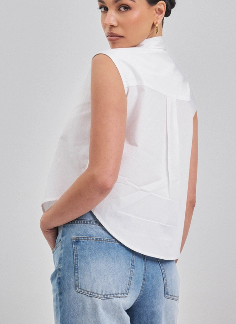 Sleeveless Bow Button Down Top