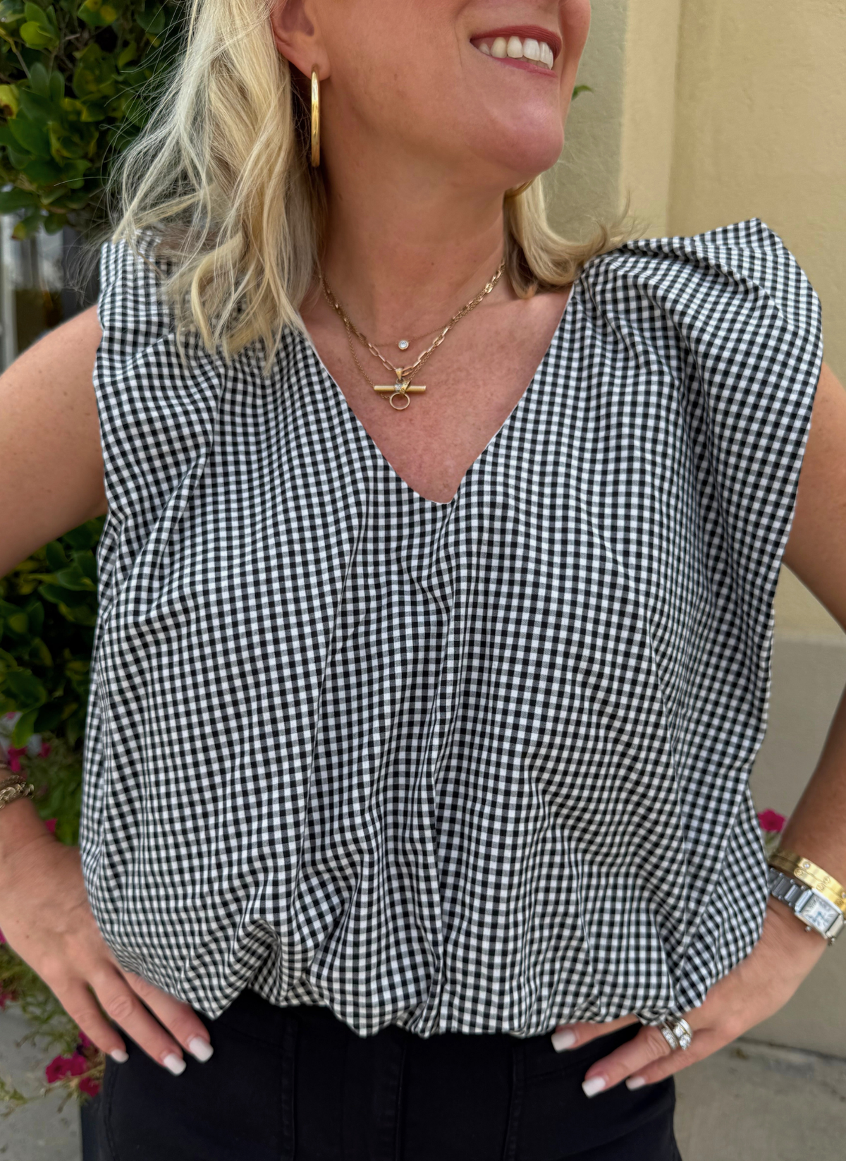 Check Poplin Bubble Top