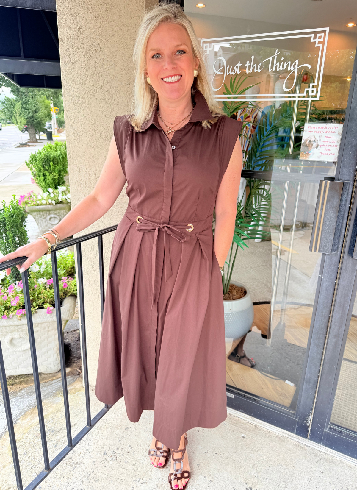 Grommet Detail Belted Shirt Dress