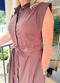 Grommet Detail Belted Shirt Dress