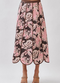 Scallop Hem Floral Midi Skirt