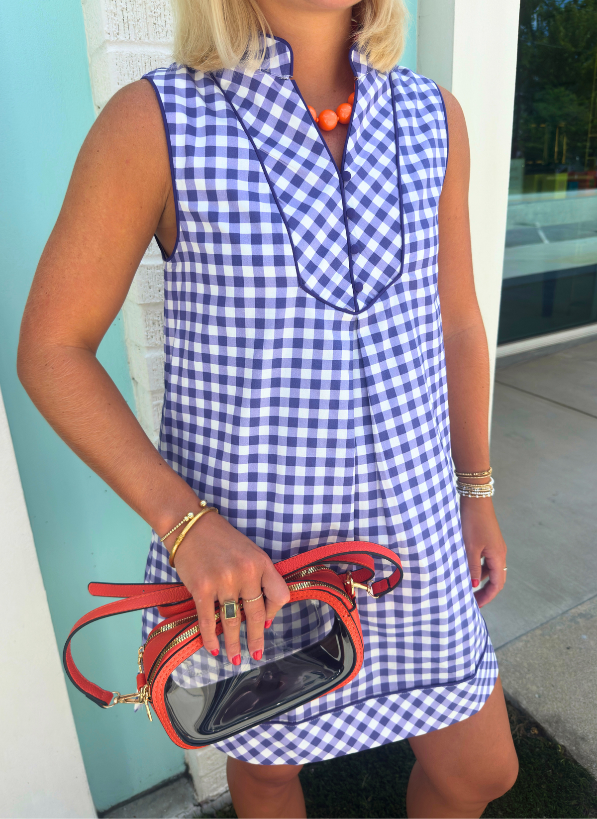 Gingham Sleeveless Shift Dress