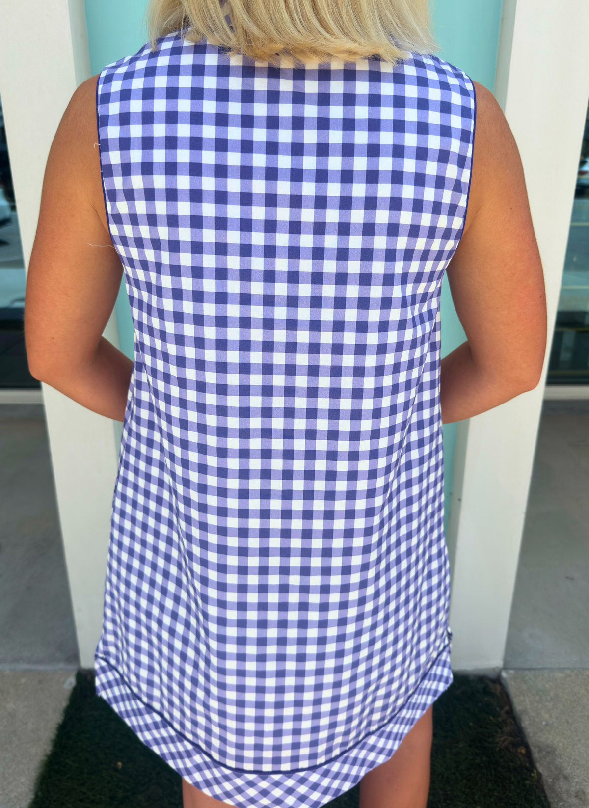 Gingham Sleeveless Shift Dress