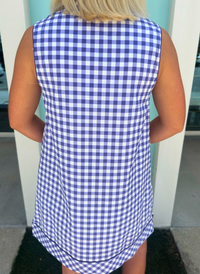 Gingham Sleeveless Shift Dress