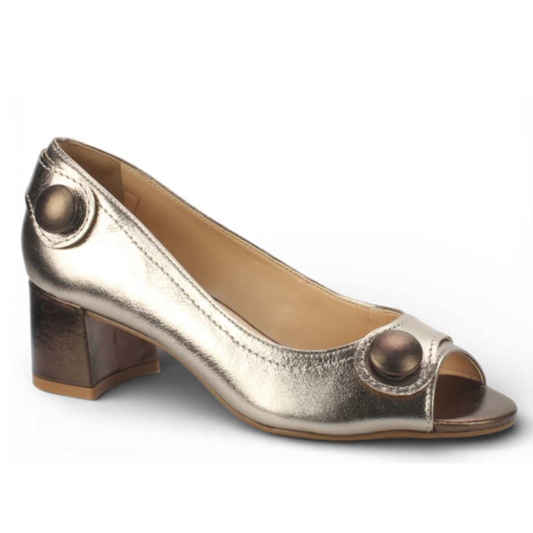 Selina Block Heel Pump - Pewter + Coffee