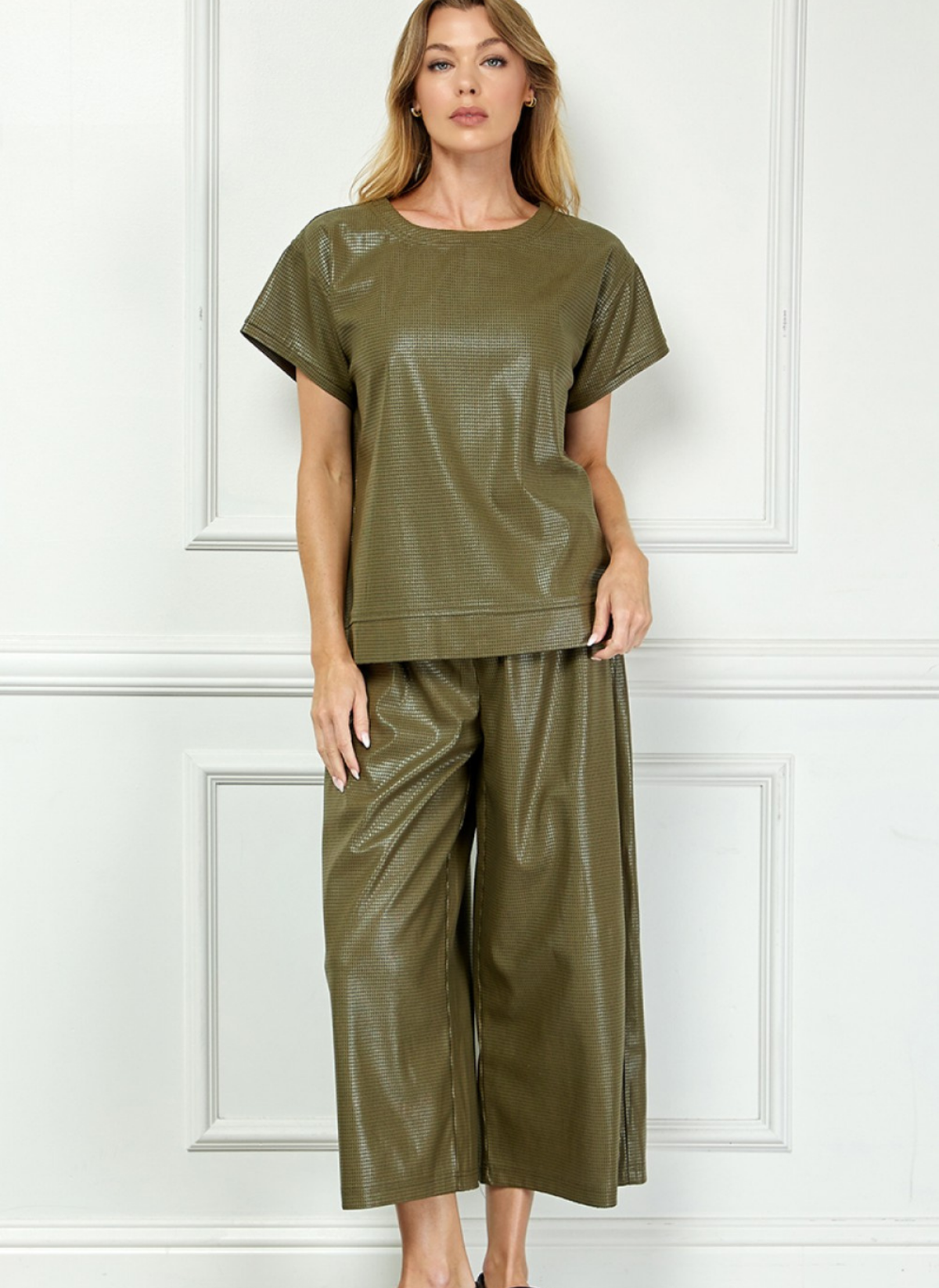 Faux Leather Textured Pant Set