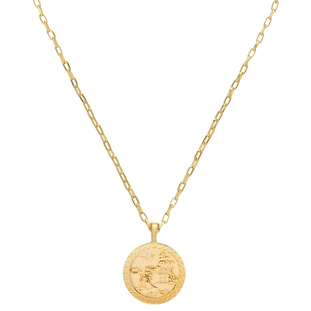 Blue Willow Plate Dainty Chain Necklace